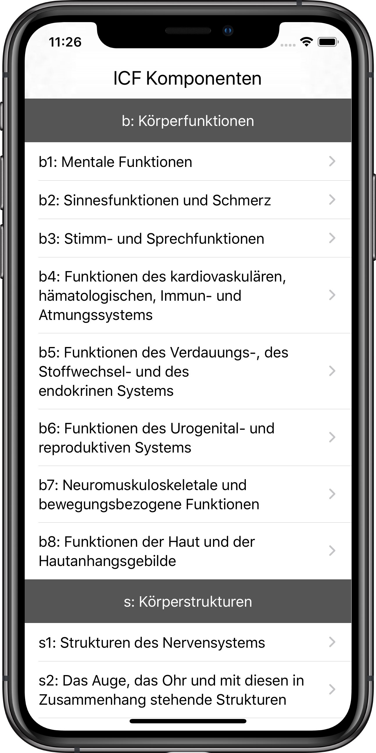 Screenshot der ICF Hippo App mit Suche und Kategorien